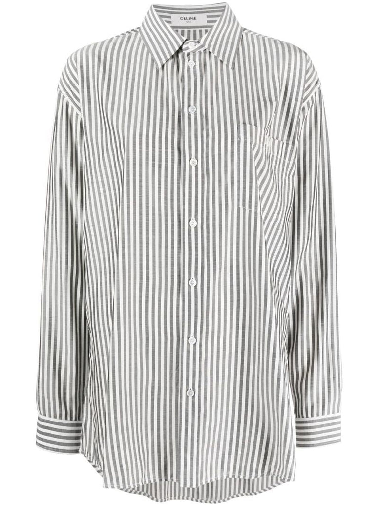 Grey Logo Embroidery Striped Shirt