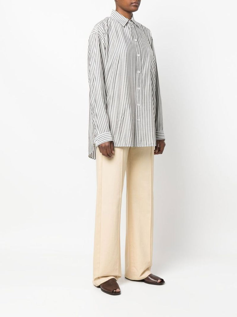 Grey Logo Embroidery Striped Shirt