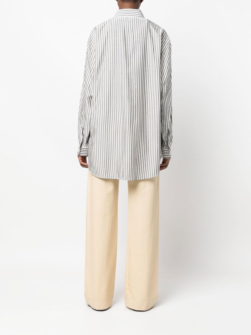 Grey Logo Embroidery Striped Shirt