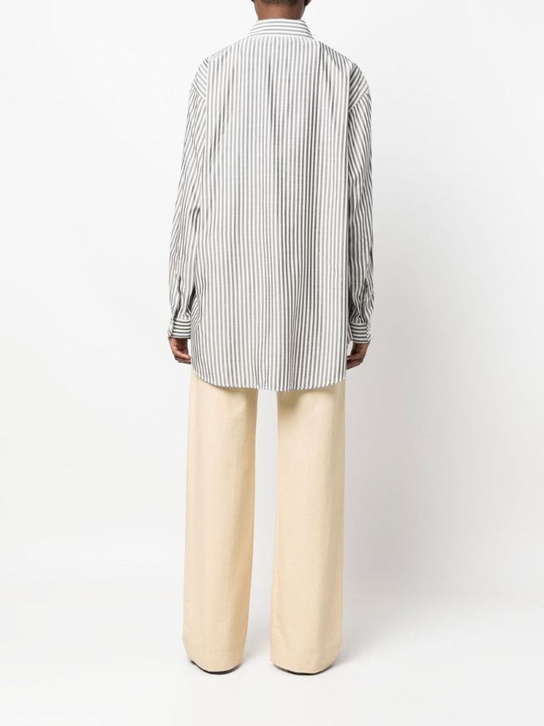 Grey Logo Embroidery Striped Shirt
