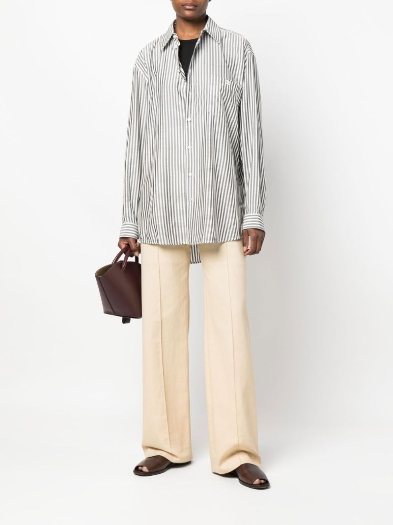 Grey Logo Embroidery Striped Shirt