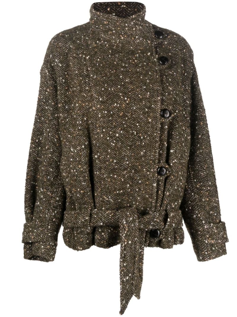 Green Janette Belted Herringbone BouclÃ_x0083_Â© Jacket