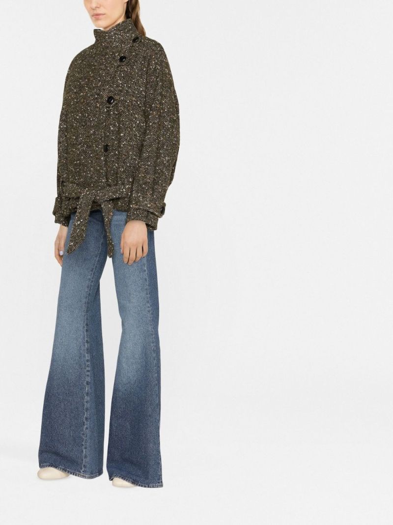 Green Janette Belted Herringbone BouclÃ_x0083_Â© Jacket