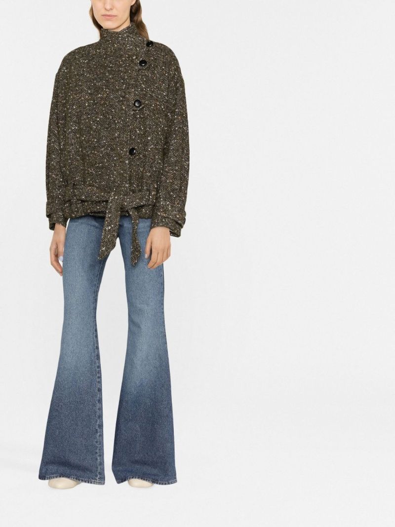 Green Janette Belted Herringbone BouclÃ_x0083_Â© Jacket