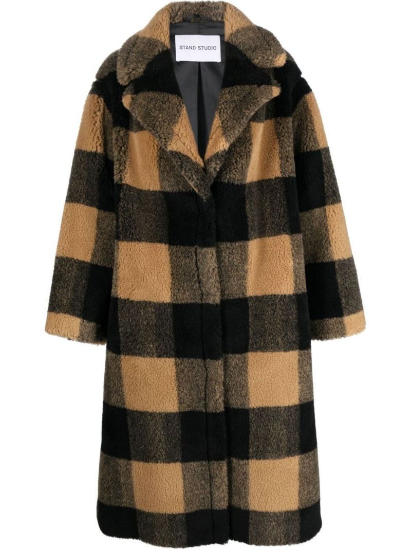 Black Maria Checked Faux Fur Coat