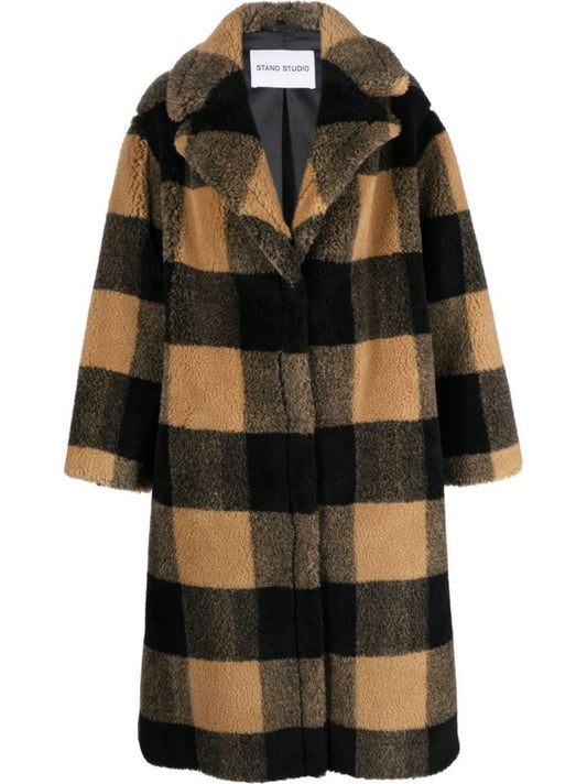 Black Maria Checked Faux Fur Coat
