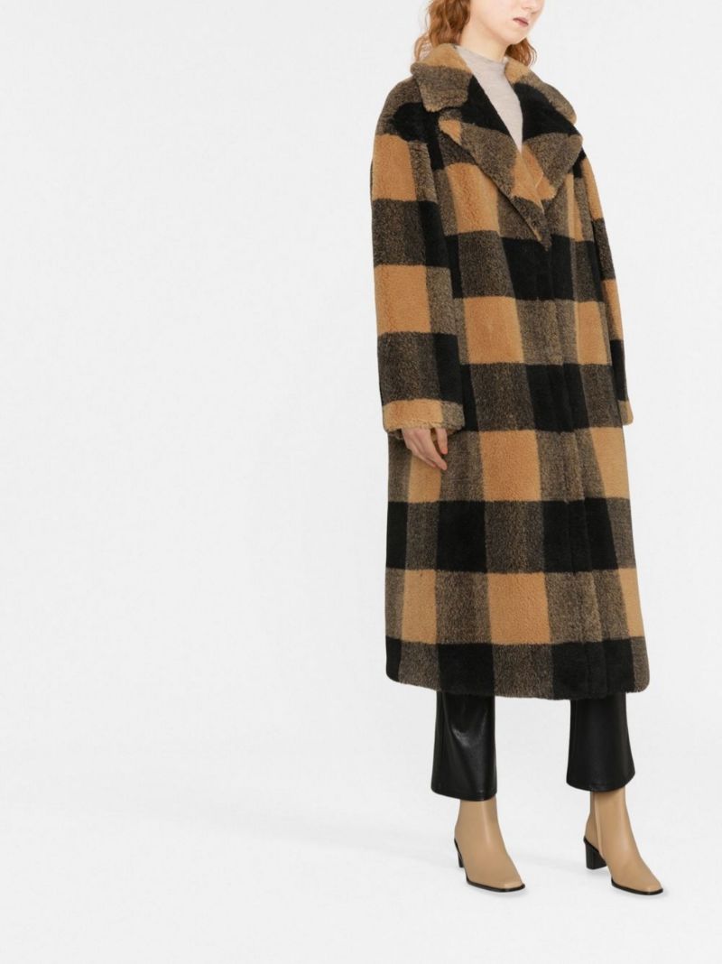Black Maria Checked Faux Fur Coat