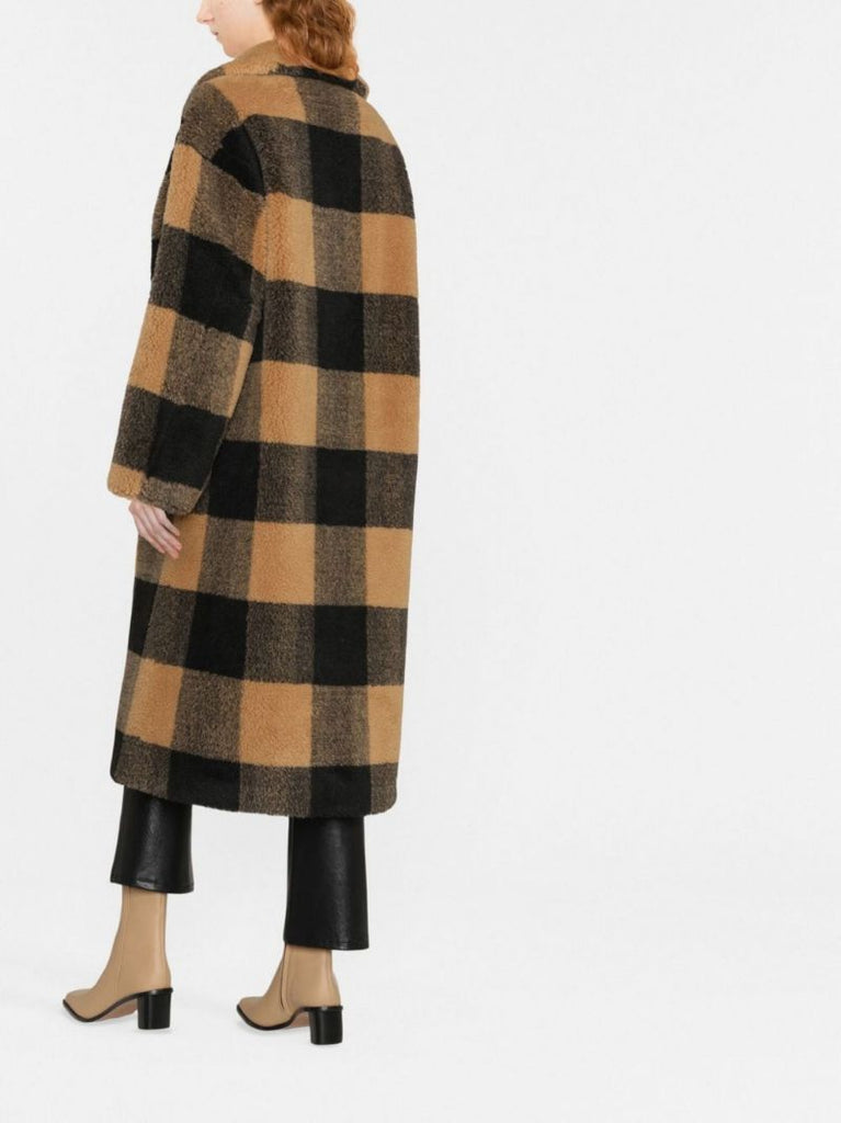 Black Maria Checked Faux Fur Coat