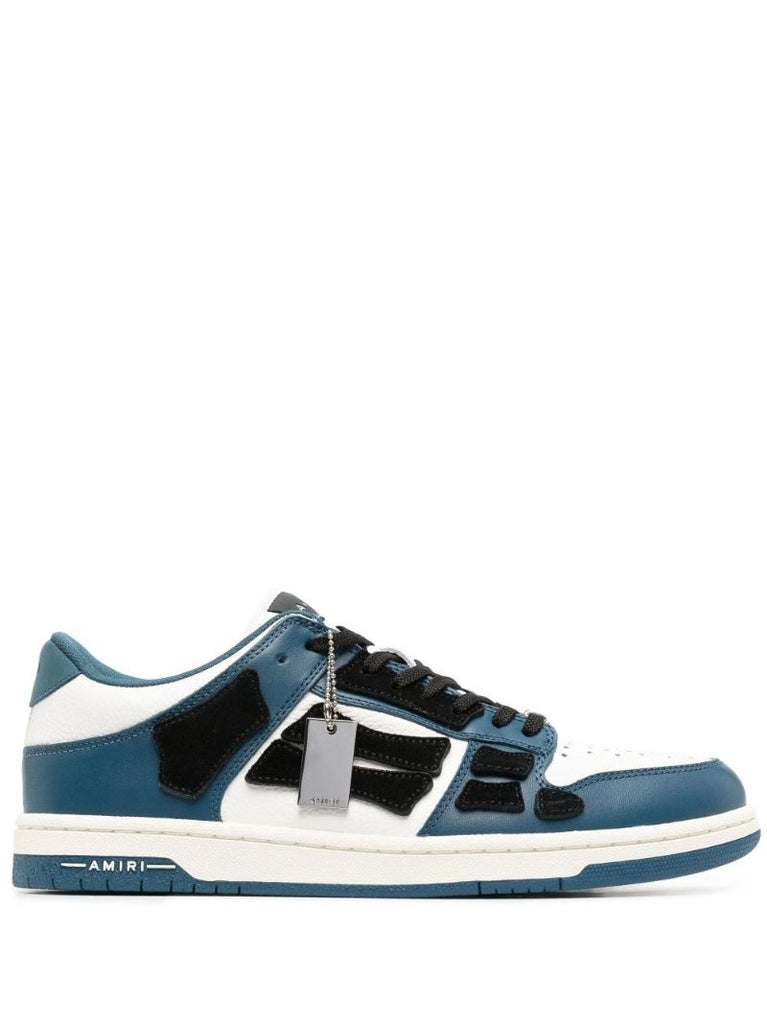 White and Blue Skel Top Low Leather Sneakers