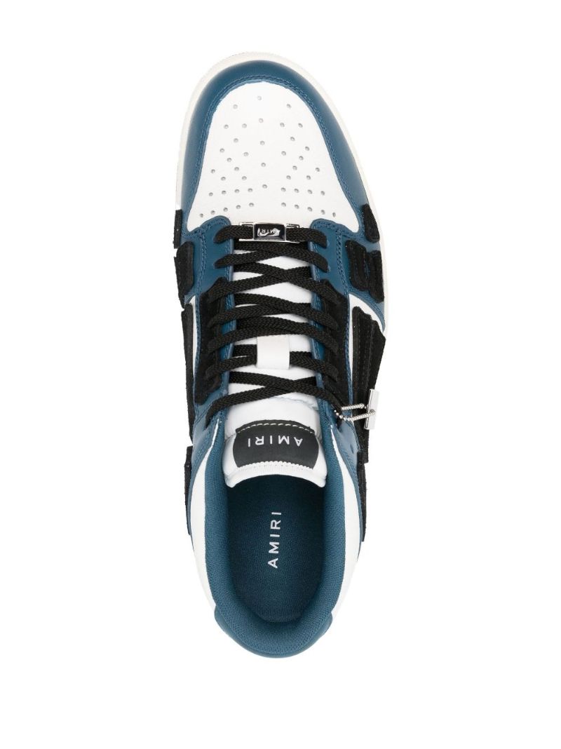 White and Blue Skel Top Low Leather Sneakers