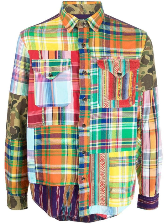 Red Patchwork-design Shirt