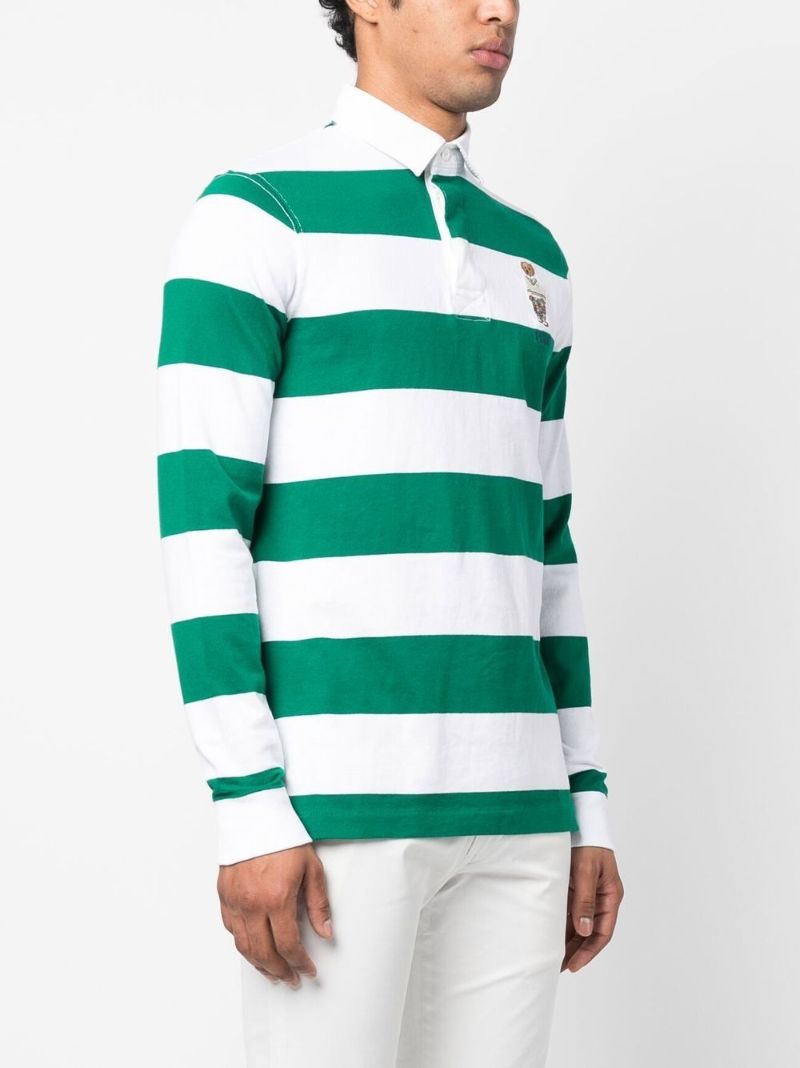 Green Polo Bear Striped Rugby Shirt