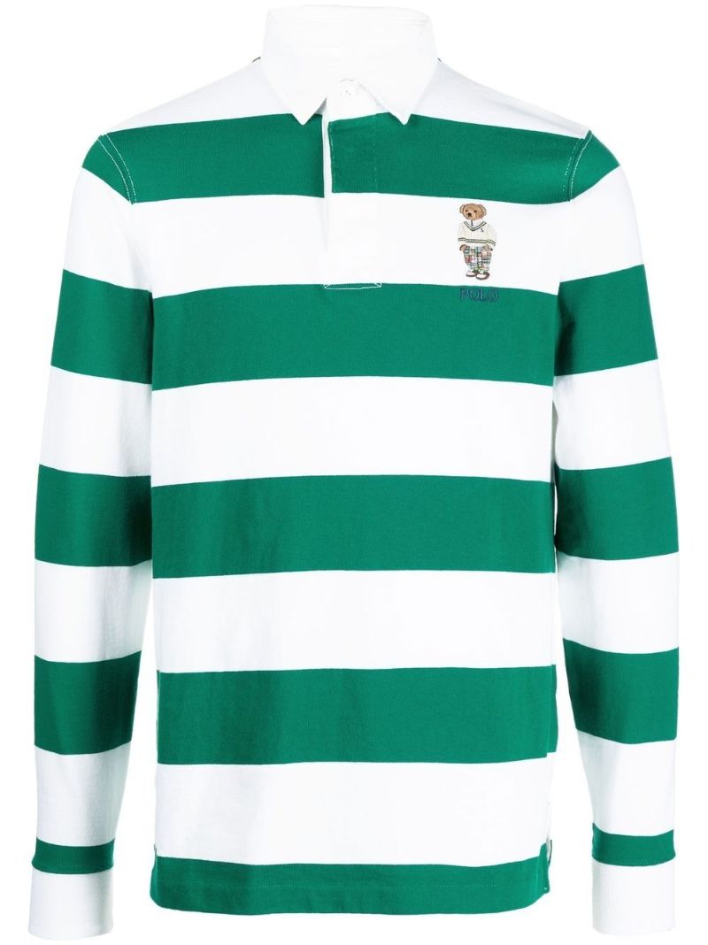 Green Polo Bear Striped Rugby Shirt