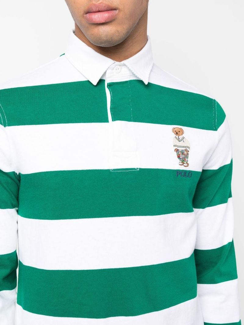Green Polo Bear Striped Rugby Shirt