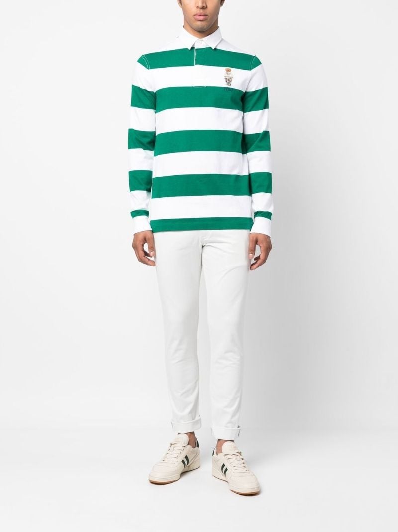 Green Polo Bear Striped Rugby Shirt