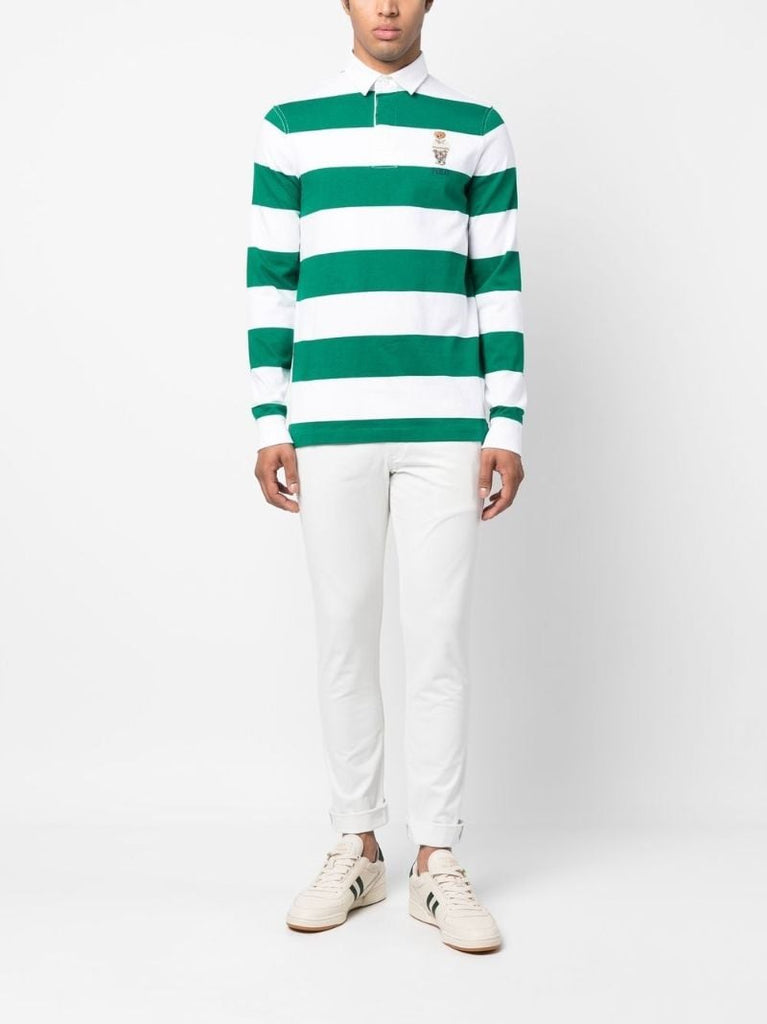 Green Polo Bear Striped Rugby Shirt