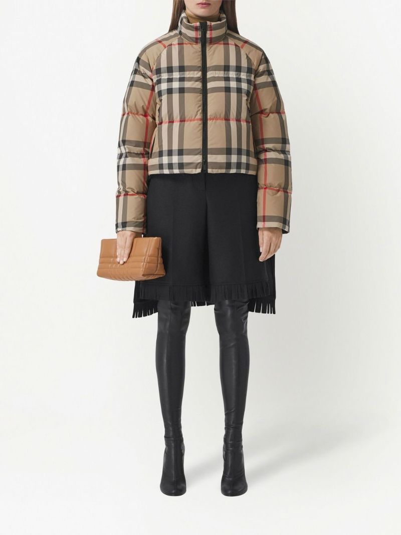 Neutral Check Cropped Puffer Jacket