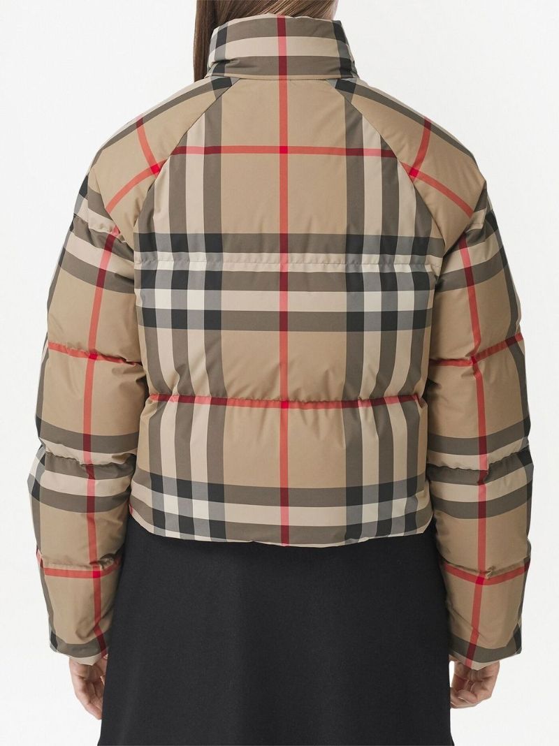 Neutral Check Cropped Puffer Jacket