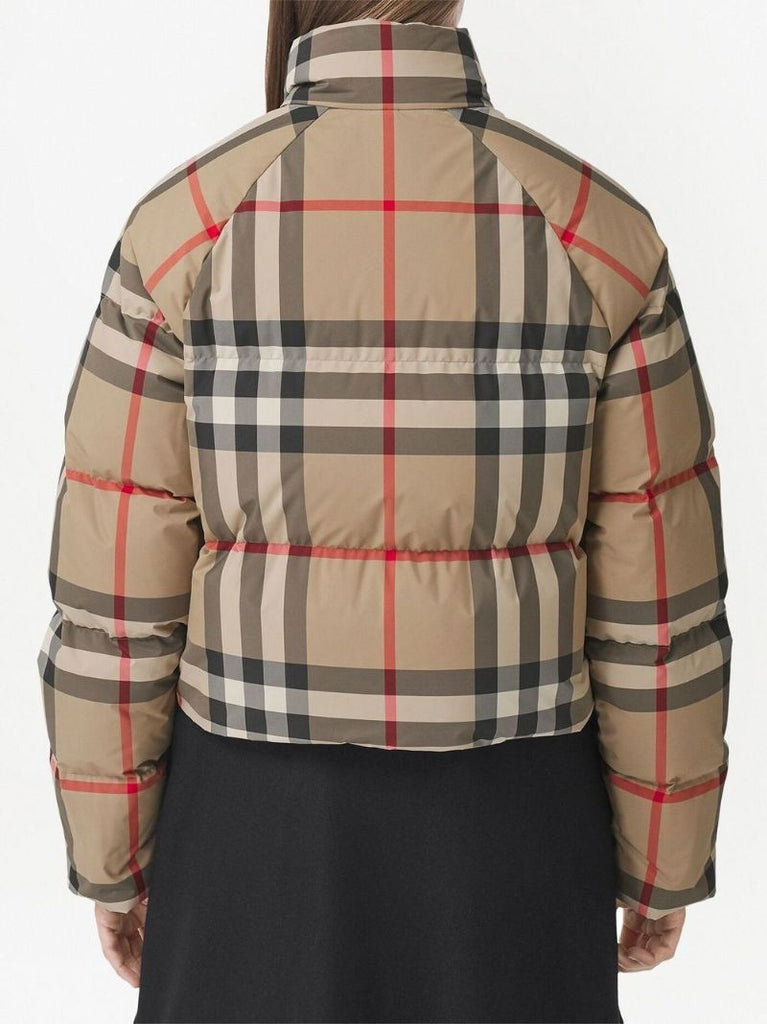 Neutral Check Cropped Puffer Jacket