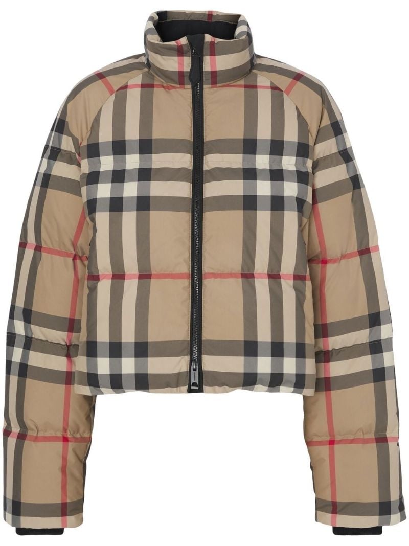 Neutral Check Cropped Puffer Jacket