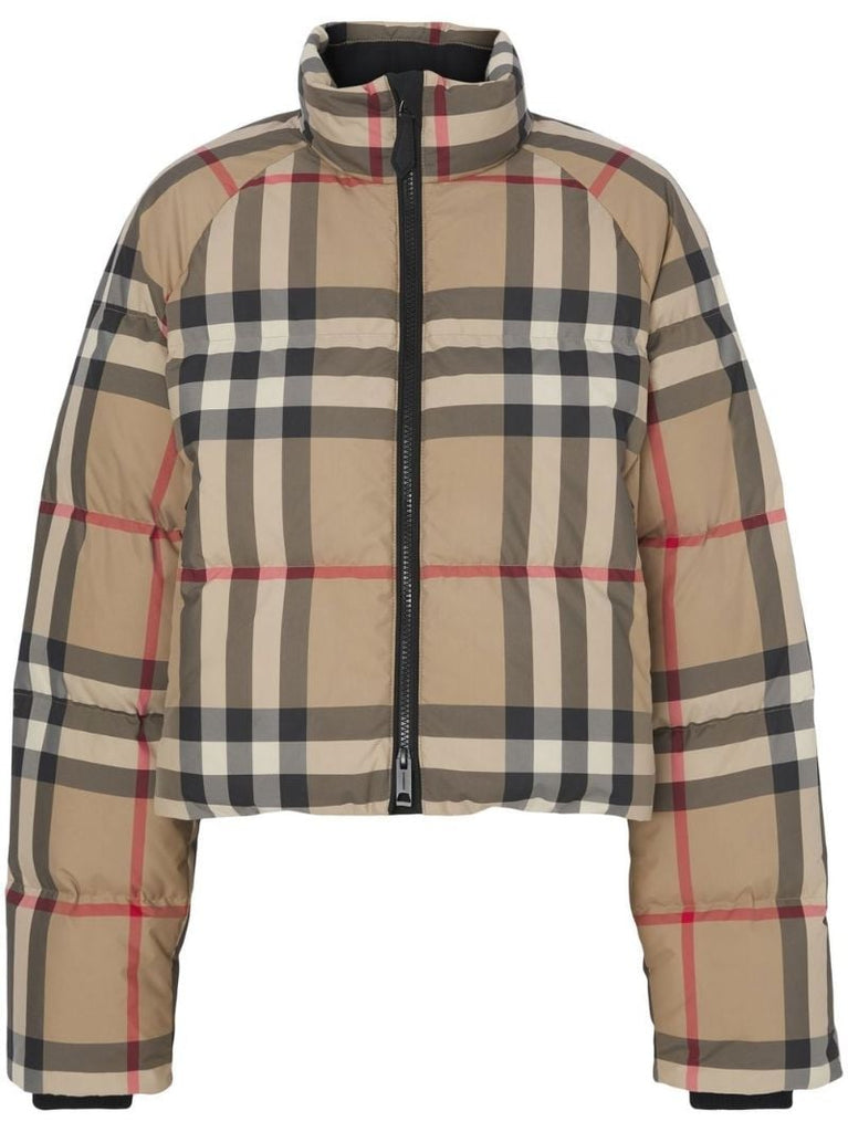 Neutral Check Cropped Puffer Jacket