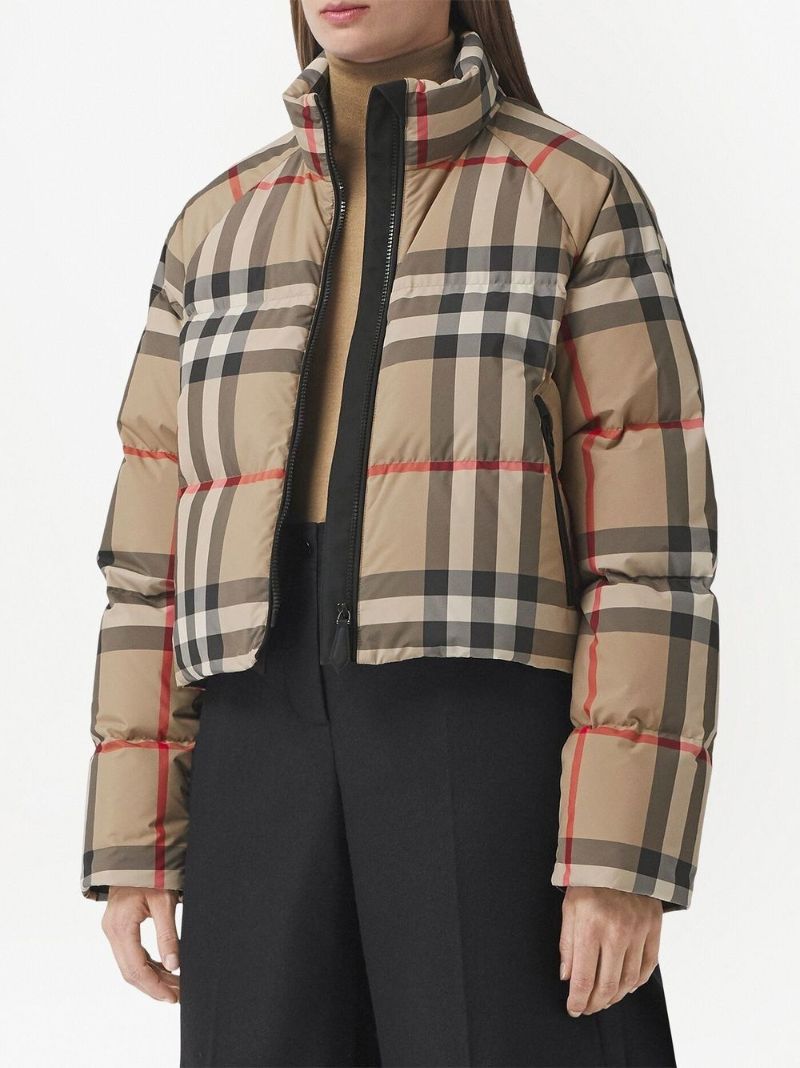 Neutral Check Cropped Puffer Jacket