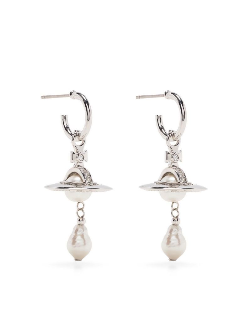Silver-tone Orb Pearl Drop Earrings