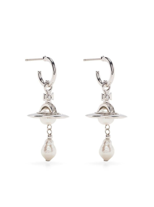 Silver-tone Orb Pearl Drop Earrings