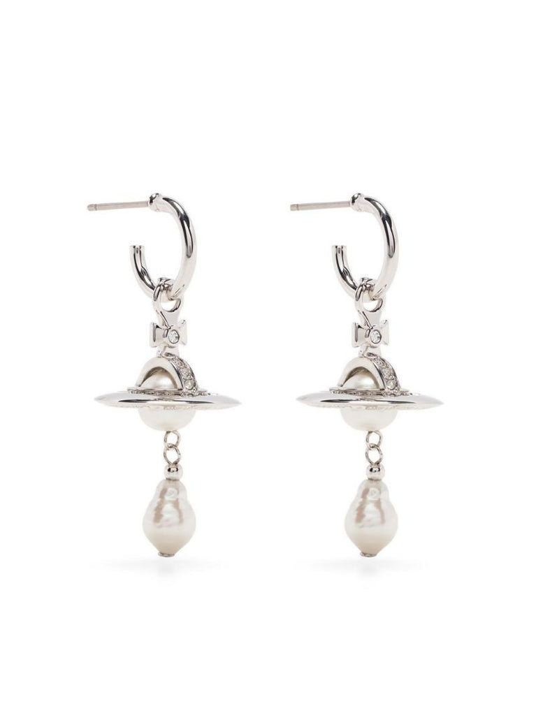 Silver-tone Orb Pearl Drop Earrings