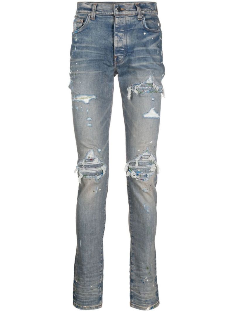 Blue Mx1 Paint Splatter Skinny Jeans