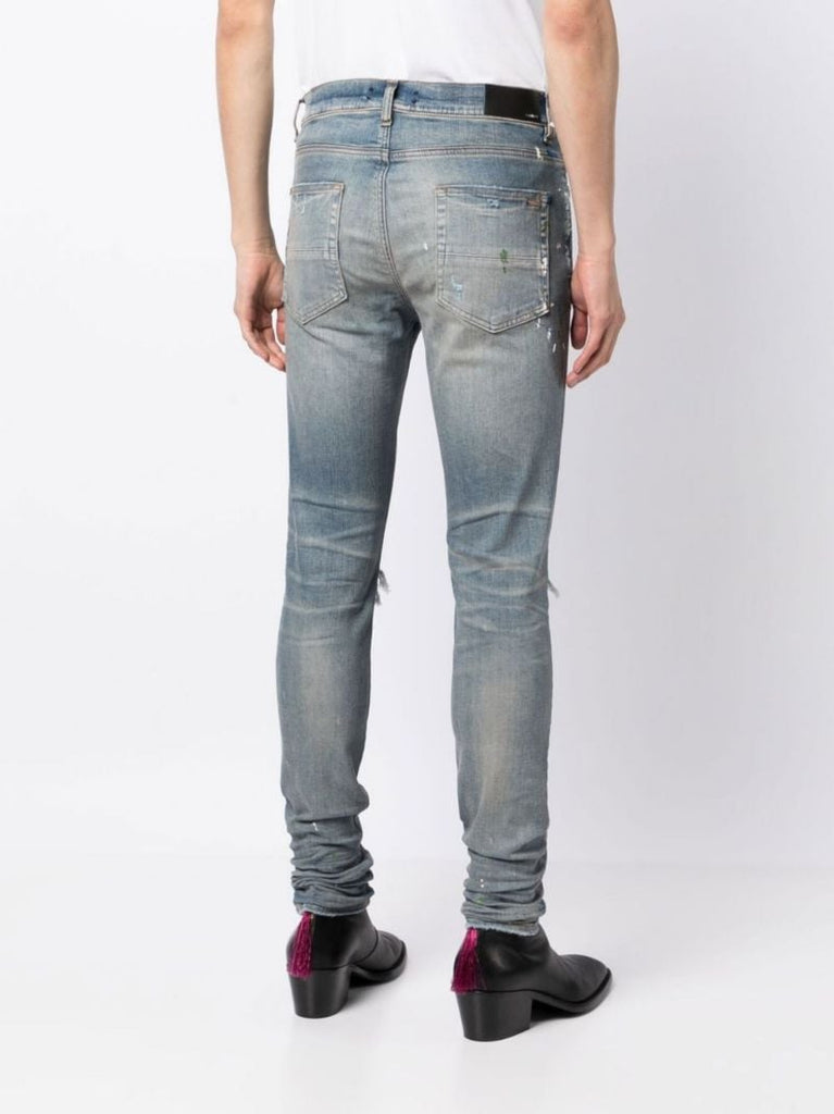 Blue Mx1 Paint Splatter Skinny Jeans