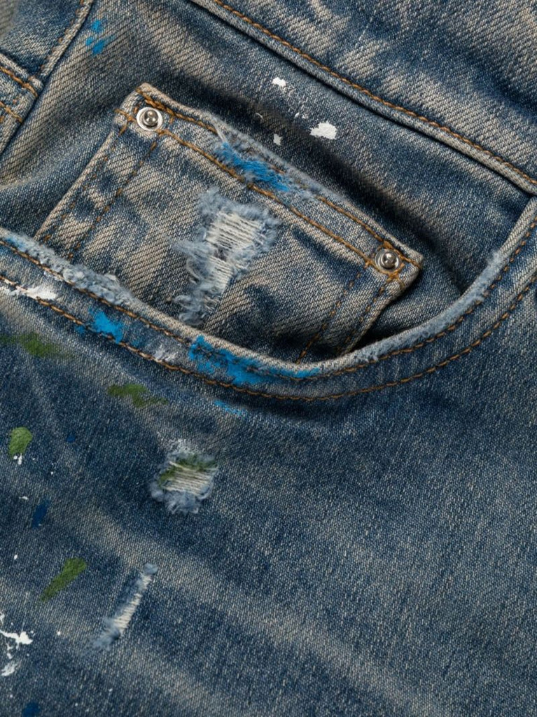 Blue Mx1 Paint Splatter Skinny Jeans