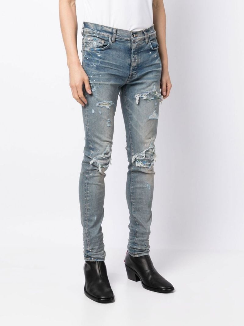 Blue Mx1 Paint Splatter Skinny Jeans