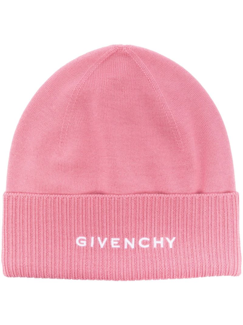 Bright Pink Logo Embroidery Wool Beanie