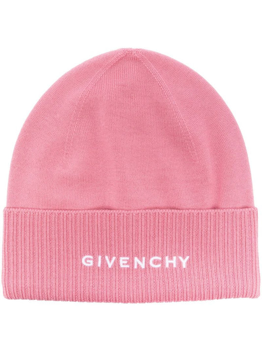 Bright Pink Logo Embroidery Wool Beanie