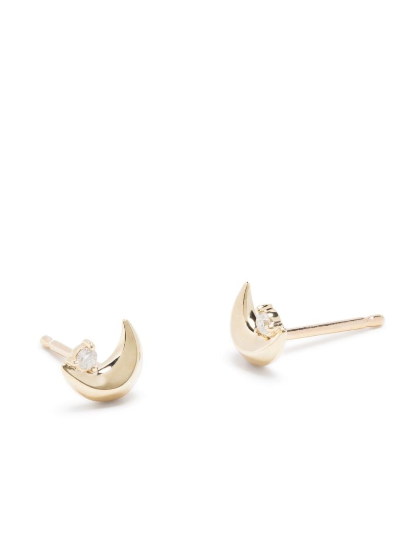 14k Yellow Super Tiny Moon Diamond Stud Earrings