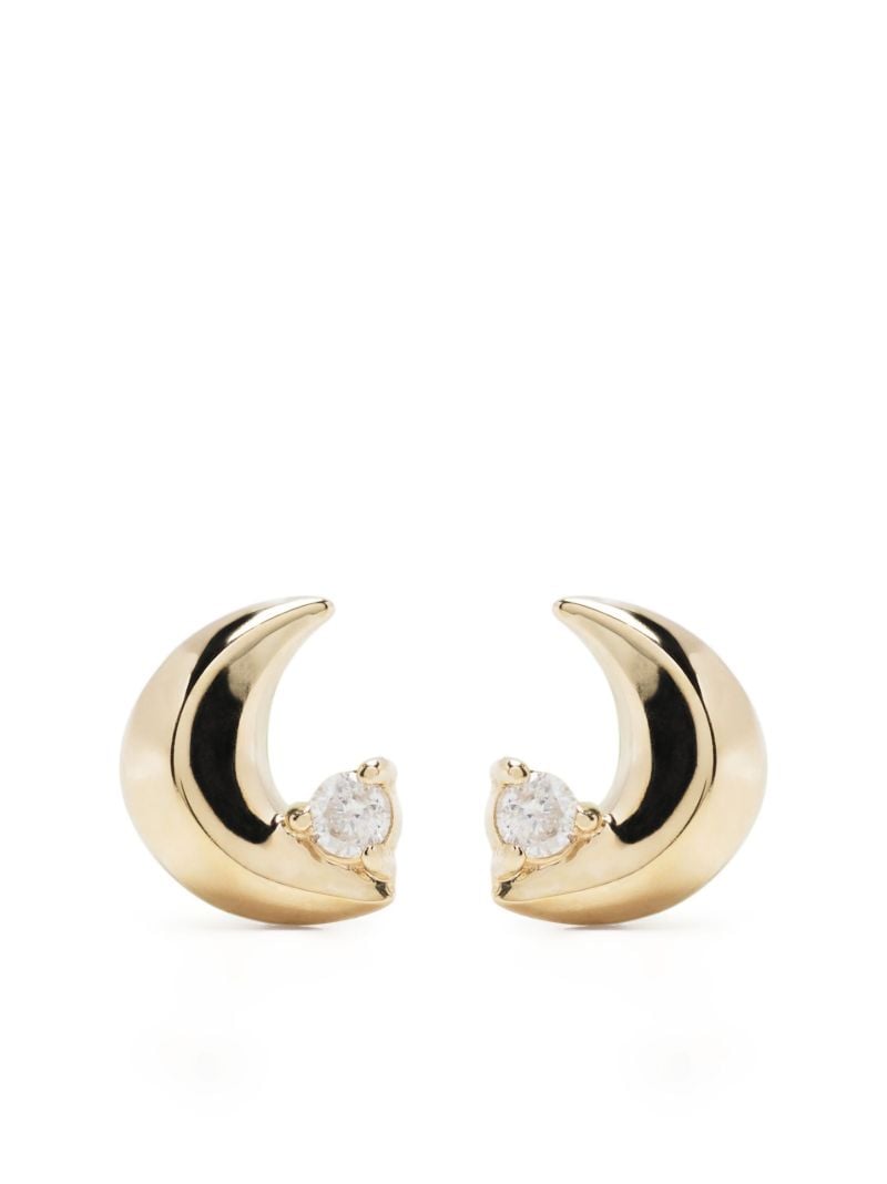 14k Yellow Super Tiny Moon Diamond Stud Earrings