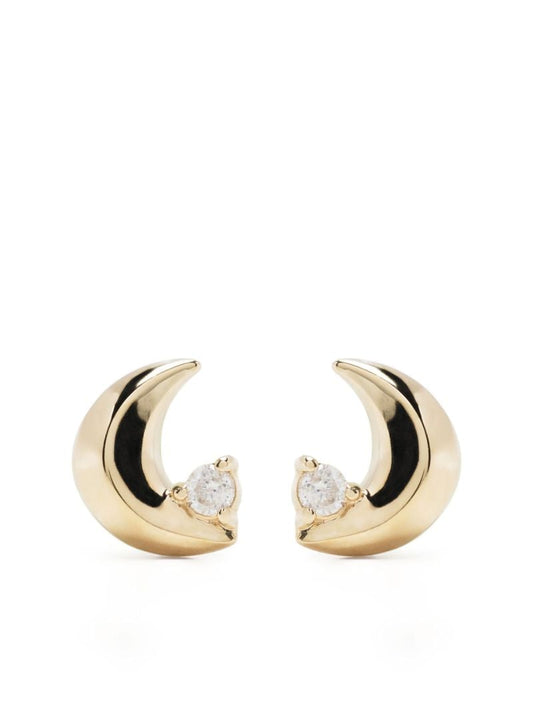 14k Yellow Super Tiny Moon Diamond Stud Earrings