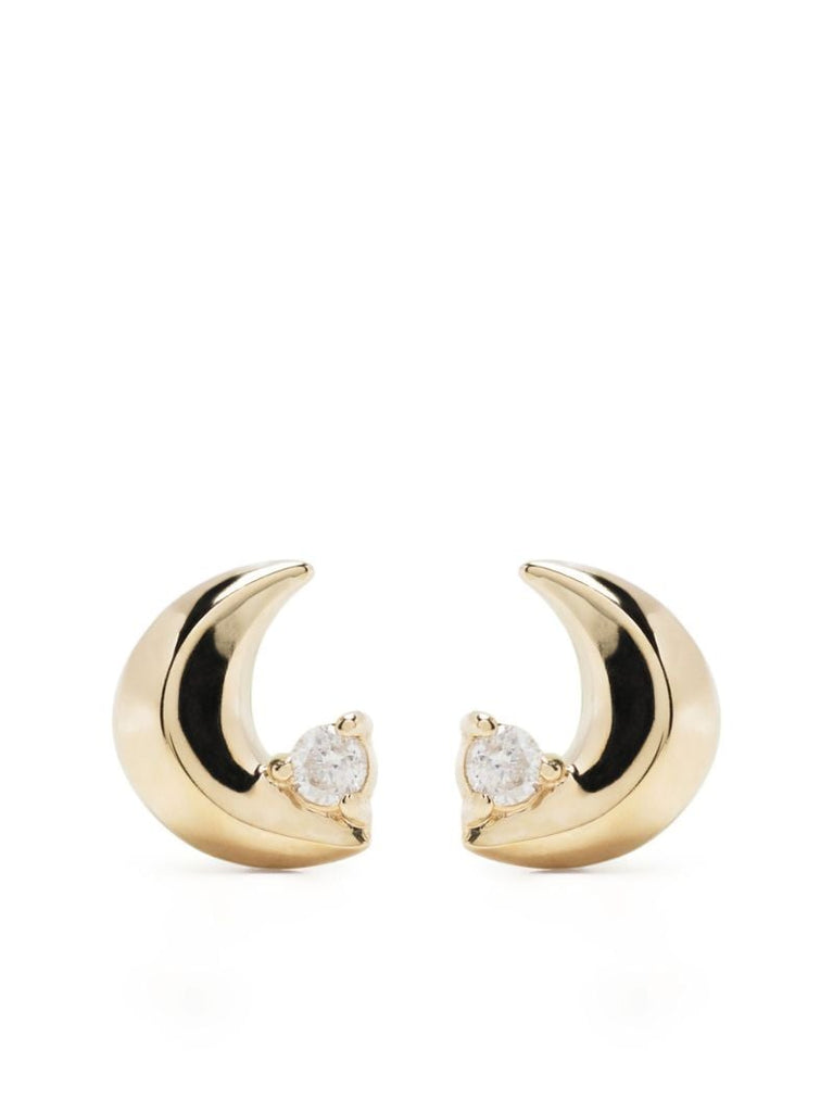14k Yellow Super Tiny Moon Diamond Stud Earrings