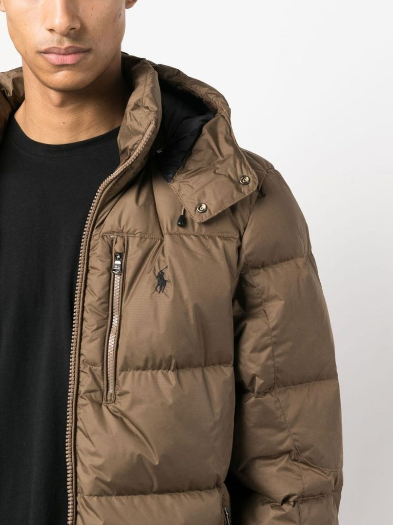 Neutral Logo-embroidered Down Puffer Jacket