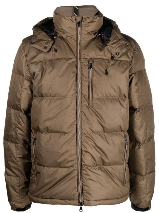 Neutral Logo-embroidered Down Puffer Jacket