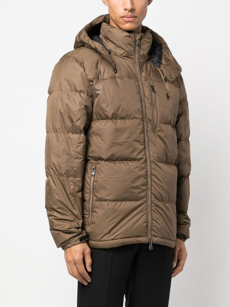 Neutral Logo-embroidered Down Puffer Jacket