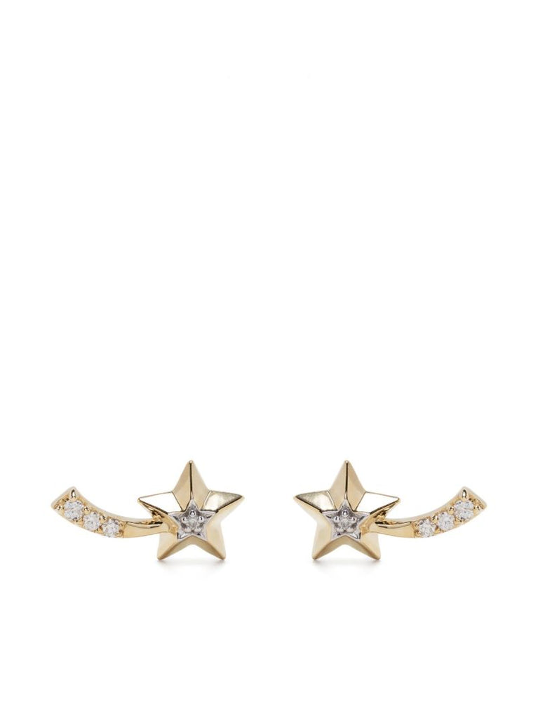 14k Yellow Gold Shooting Star Stud Earrings