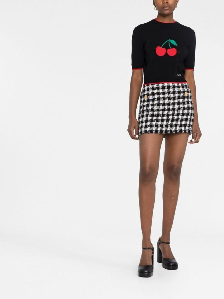 Black and White Houndstooth BouclÃ_x0083_Â© Skirt