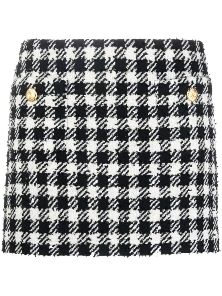 Black and White Houndstooth BouclÃ_x0083_Â© Skirt