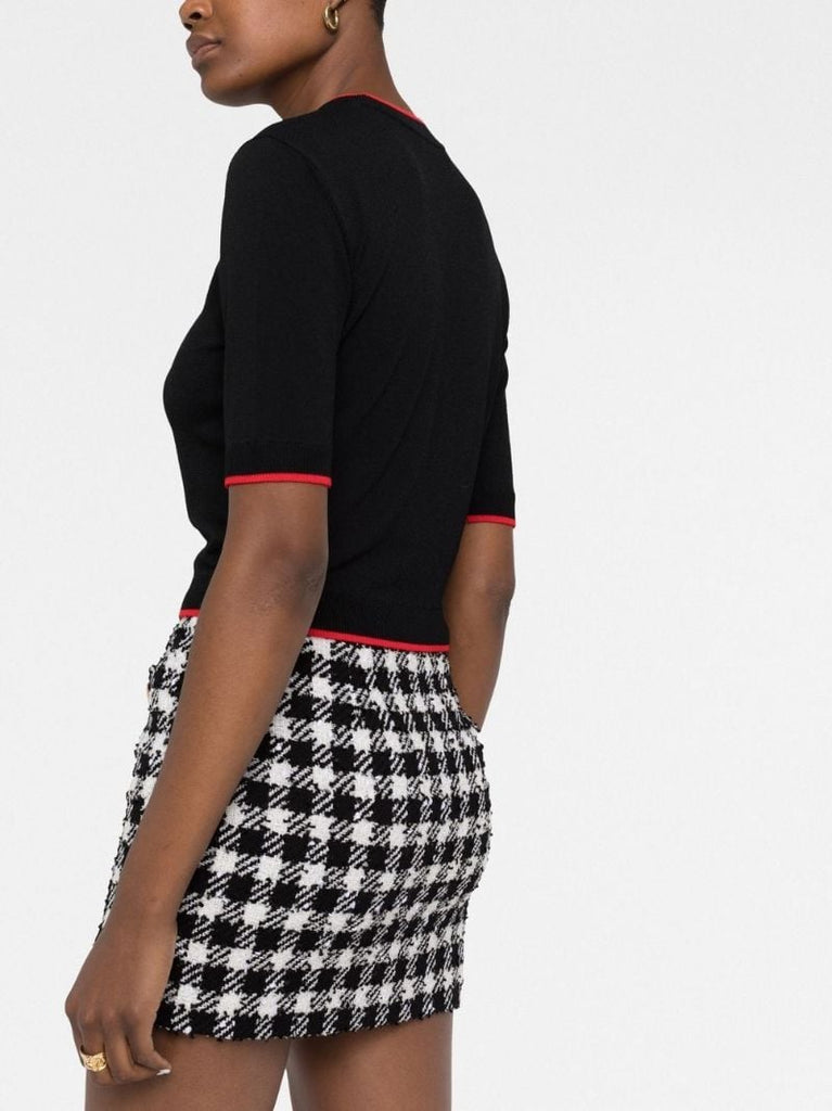 Black and White Houndstooth BouclÃ_x0083_Â© Skirt