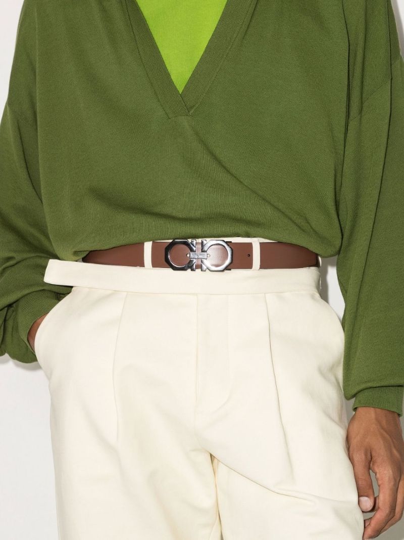Brown and Black Gancini Reversible Leather Belt