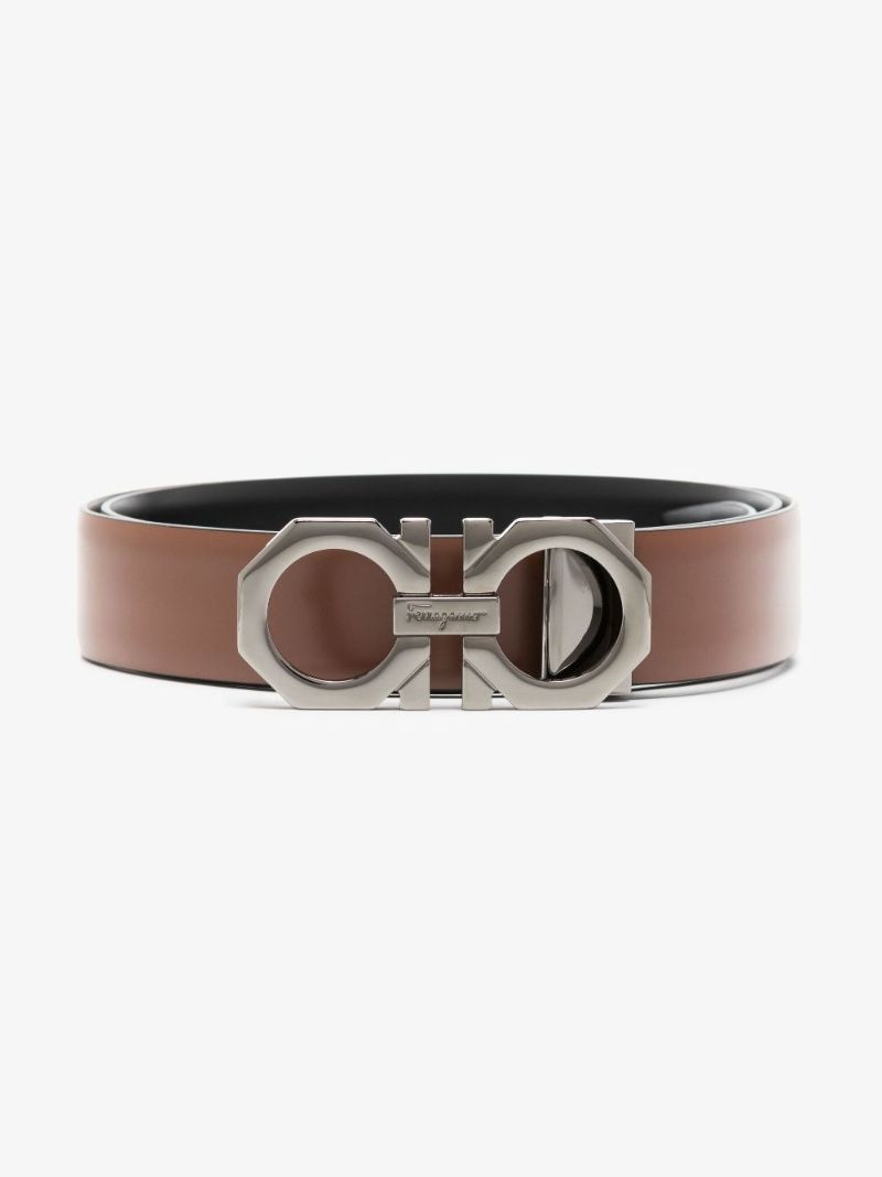 Brown and Black Gancini Reversible Leather Belt
