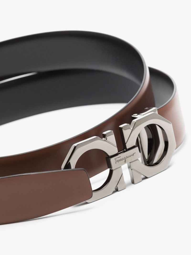 Brown and Black Gancini Reversible Leather Belt