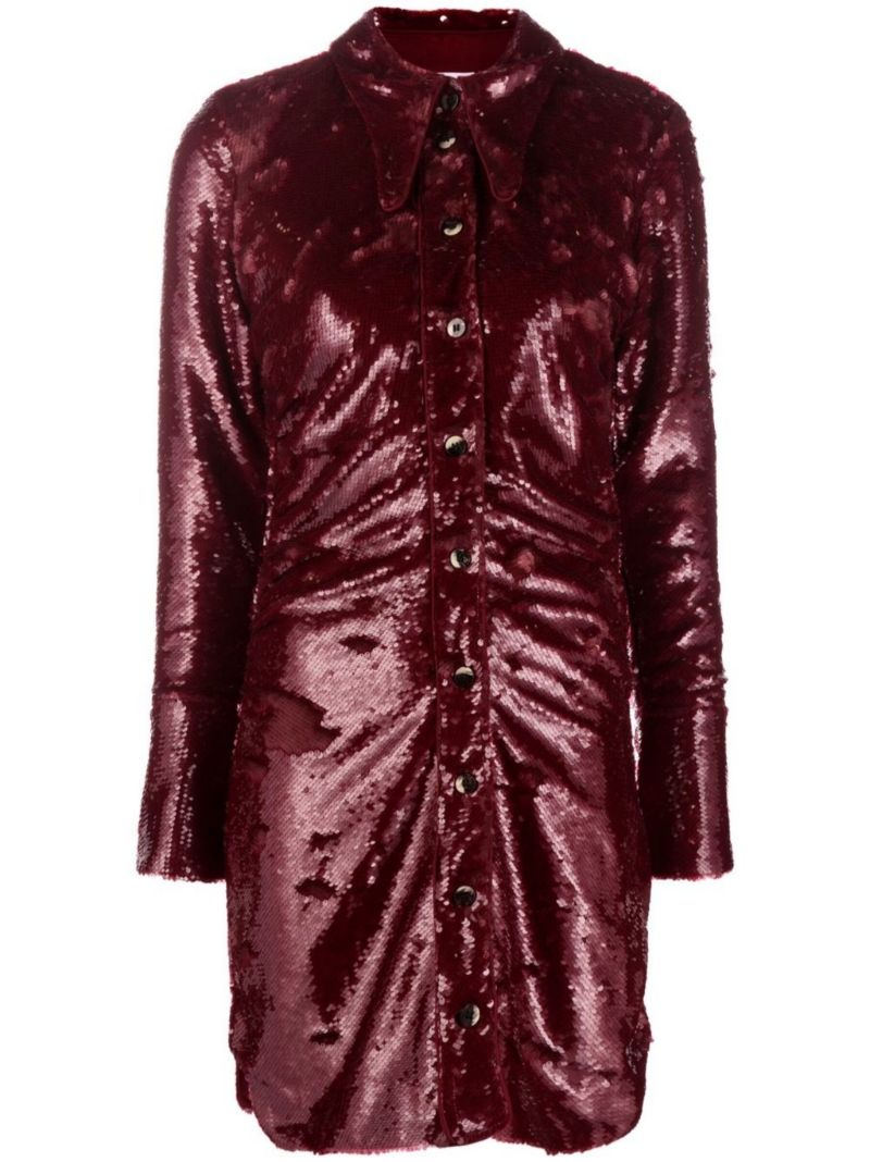 Red Sequin Shirt Mini Dress